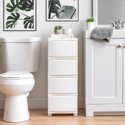 Slim White Plastic 4-Drawer Storage Cart with Casters