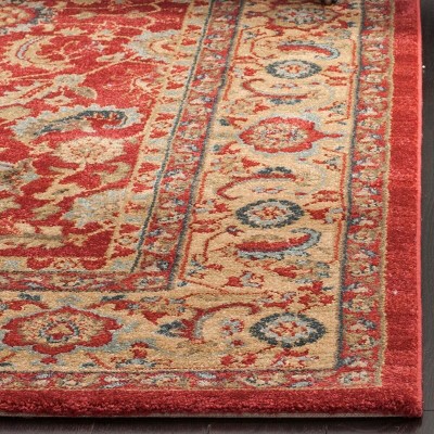 Elegant Red and Natural 4'x5'7" Synthetic Area Rug