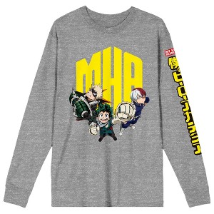 My Hero Academia Logo and Characters Adult Heather Gray Long Sleeve Crew Neck Tee - 1 of 4
