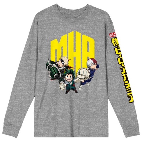My Hero Academia Logo And Characters Adult Heather Gray Long Sleeve Crew  Neck Tee-xxl : Target