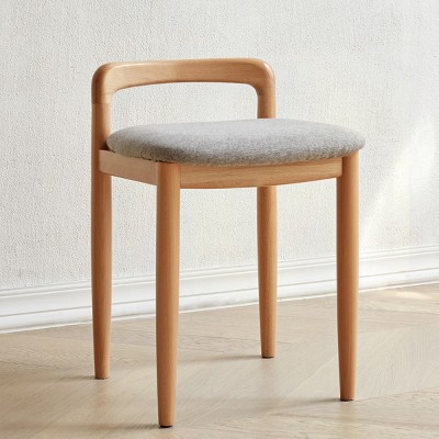 Natural Beech Wood Make Up Accent Bench,Fabric Upholstered Entryway Square Bench,Wooden Bench For Bedroom Dining Room-Cuddlewood