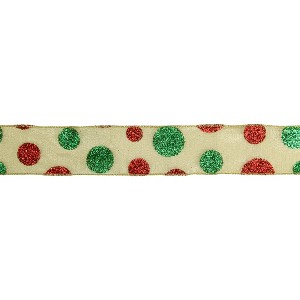 Northlight Glitter Red and Green Polka Dotted Christmas Craft Ribbon 2.5" x 16 Yards - 1 of 3