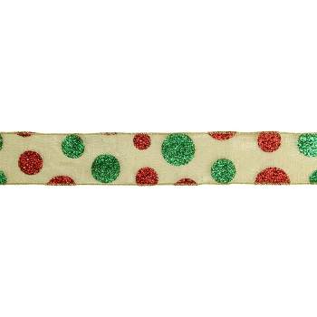Northlight Glitter Red and Green Polka Dotted Christmas Craft Ribbon 2.5" x 16 Yards