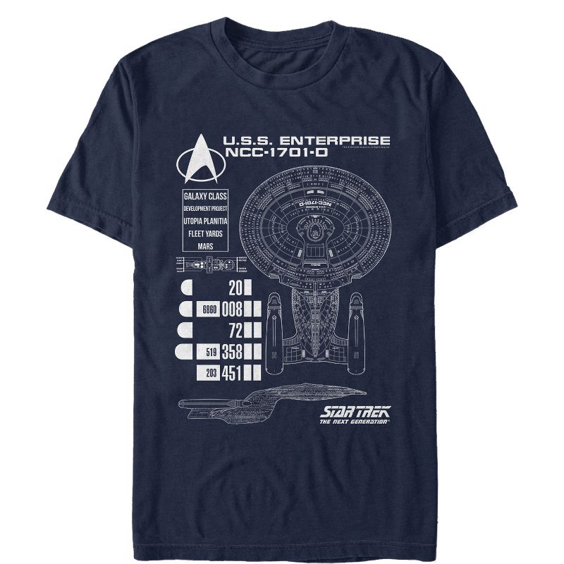 Men's Star Trek: The Next Generation Enterprise Galaxy Class NCC-1701-D Schematics T-Shirt, 1 of 5