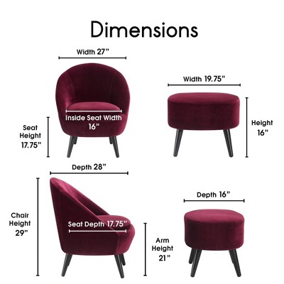 Elegant Black Velvet Barrel Accent Chair with Ottoman