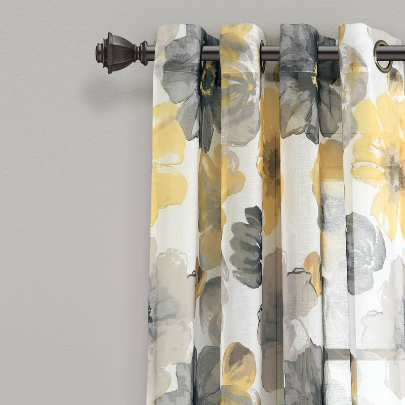 2pk 52&#34;x84&#34; Sheer Leah Curtain Panels Yellow/Gray - Lush D&#233;cor, 3 of 8