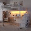 Queen Loft Bed with Desk and Charging Station Queen Size Metal Loft Bed with Stairs and Light for Kids Teens White - 2 of 4