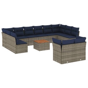 vidaXL 13 Piece Patio Sofa Set with Cushions Gray Poly Rattan - 1 of 4