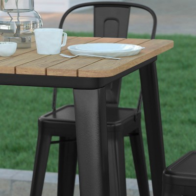 31.5" Square Brown Resin Bar Height Table with Black Steel Base