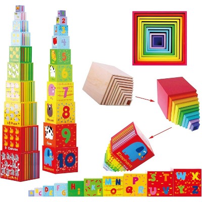 Rainbow Wooden Nesting and Stacking Boxes, Sorting Cubes Montessori Toy for Toddlers