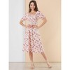 Allegra K Women's Square Neck Puff Sleeves Casual Midi Smocked Floral Dress - 2 of 4