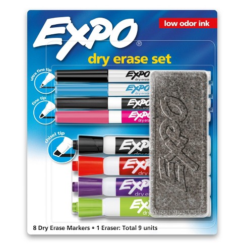 Expo 9pk Dry Erase Marker Starter Set with Eraser & Fine/Ultra Fine/Chisel Tips Multicolored - image 1 of 4