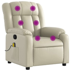 vidaXL Massage Recliner Chair, Adjustable Recliner with 6-Point Vibration Massage, Cream Leather - 1 of 4