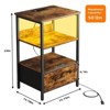 Brown Nightstand with Charging Station and Dimmable LED Lights,Night Stand with USB Ports & Outlets, 3-Tier Storage End Table, Bedside Tables for Bed - 2 of 4