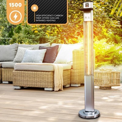 SereneLife 1500W Silver Electric Tower Patio Heater with Remote