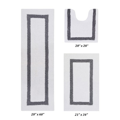 Hotel 3 PC Bath Rug 100% Premium Cotton Tufted Weave Two Tone Reversible Bathroom Rug, Super Soft Absorbent, Machine Washable Bath Mat