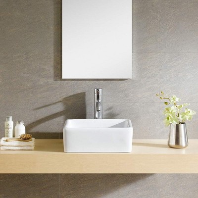 White Ceramic Square Vessel Sink 23"