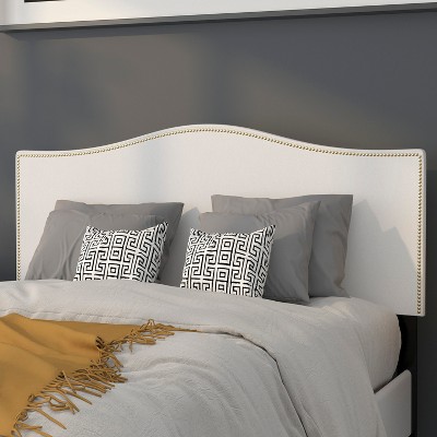 Lexington Full-Size White Fabric Headboard with Brass Nailhead Trim