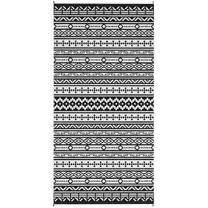 Aghana Digitals Reversible 9'x18' Outdoor Rug, Polypropylene Waterproof with Carry Bag, Black & - 1 of 4