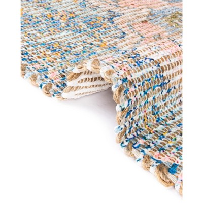 Handwoven Blue and Peach Cotton Synthetic Rectangular Area Rug