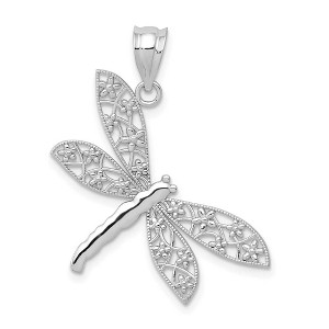Black Bow Jewelry 14k White Gold Floral Winged Dragonfly Pendant, 28mm - 1 of 4