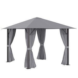 Outsunny 9.7' x 9.7' Patio Gazebo Aluminum Frame Outdoor Canopy Shelter with Sidewalls, Vented Roof for Garden, Lawn, Backyard, and Deck, Gray - 1 of 4