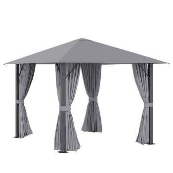 Outsunny 9.7' x 9.7' Patio Gazebo Aluminum Frame Outdoor Canopy Shelter with Sidewalls, Vented Roof for Garden, Lawn, Backyard, and Deck, Gray