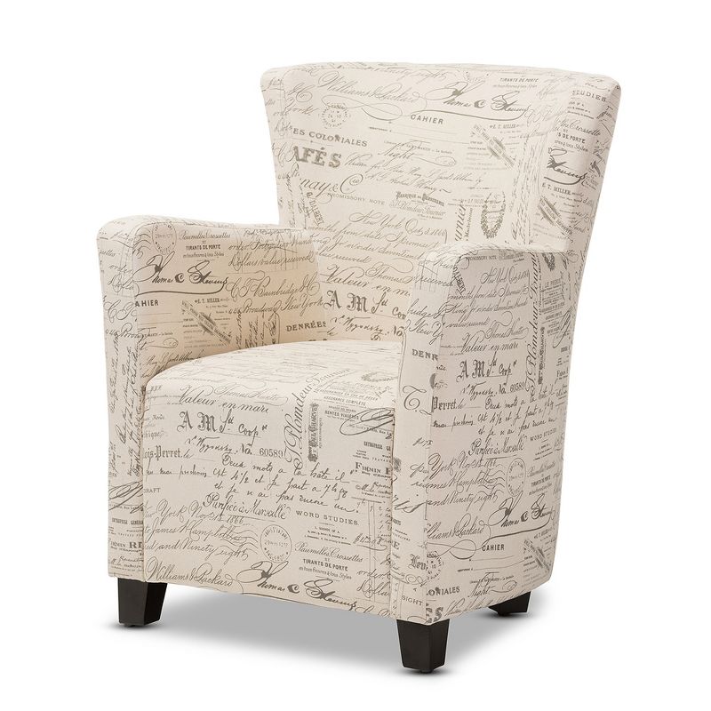 Benson French Script Patterned Fabric Club Chair and Ottoman Set - Beige - Baxton Studio, 4 of 8