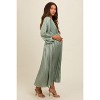 Pinkblush Light Olive Satin Pleated V-Neck Maternity Maxi Dress - 2 of 3