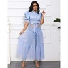Clearlove Womens Mesh See Through Shirts Puff Sleeve Long Dresses Belt V Neck Button Down Flowy Ruffled Casual Club Party Outfit - 4 of 4