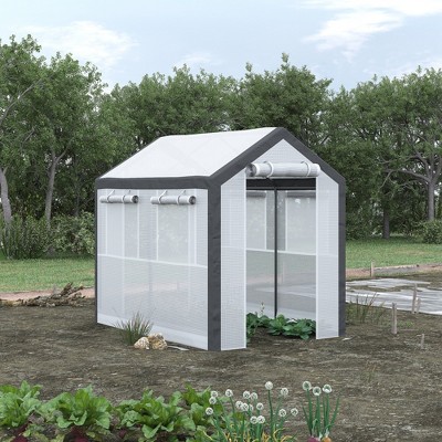 Outsunny Walk-In Greenhouse with Roll-Up Windows and Zippered Doors