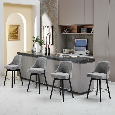 Swivel Bar Stools, 30" Dark Grey Upholstered Counter Stools with Metal Base, Comfortable Seat & Back for Kitchen, Dining Room, Home Bar