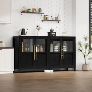 Homhougo Sideboard Buffet Cabinet with 4 Glass Doors, 55" Large Buffet Cabinet with Storage, Modern Farmhouse Storage Cabinet Table - 1 of 4