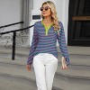 Coolmee Womens Long Sleeve Henley T Shirts Button Ribbed Knit Stripe Slim Fitted Tee Tops Basic Casual Work Blouse - 2 of 4