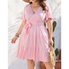 YESFASHION Women Plus Size Summer Dress V Neck Wrap High Waist Short Sleeve Ruffle Casual Midi Flowy A-line Boho Dresses - 3 of 4