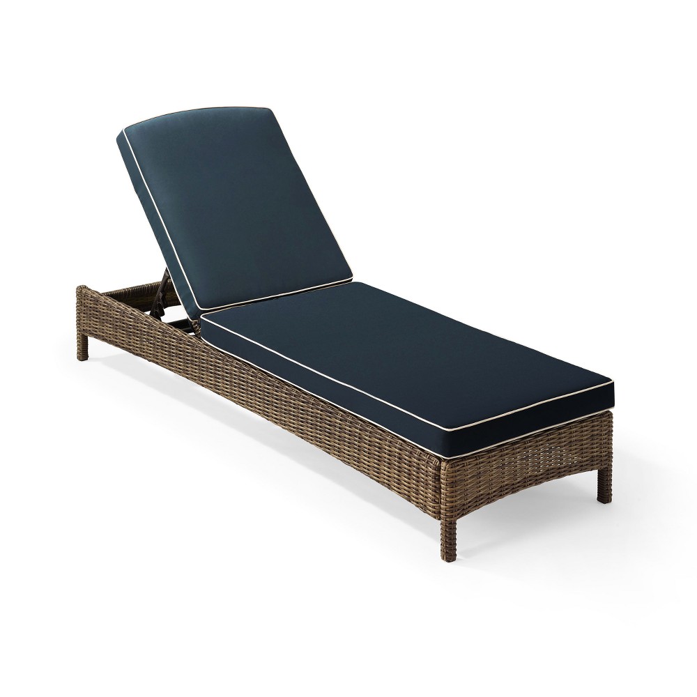 Photos - Garden Furniture Crosley Bradenton Outdoor Wicker Chaise Lounge - Navy - : UV-Resistant with Adjustable Back & Foam Cushions Weathered Brown/N 