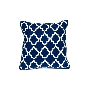HomeRoots 20" Blue and White Geometric Cotton Throw Pillow - 1 of 4