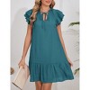 Womens Summer Dresses 2025 V-Neck Drawstring Ruffle Cap Short Sleeve Side Pockets Mini Dress Sundress - 3 of 4