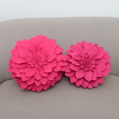 Fuchsia Felt Flower Shaped Decorative Throw Pillow