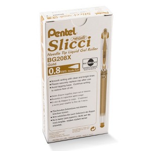 Pentel Arts Slicci METALLIC (0.8mm) Needle Tip Med Gel Pen, Gold Metallic Ink, Pack of 12 - 1 of 4