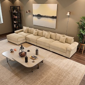 167.6" Corduroy Cloud L-Shaped Modular Sectional Sofa with Thick Cushions & Ottoman - 1 of 4