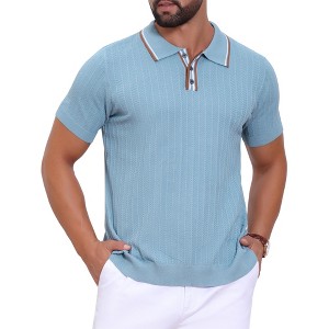 INSPIRE CHIC Men's Knitted Ribbed Hem Short Sleeve Textured Polo Shirts - 1 of 4