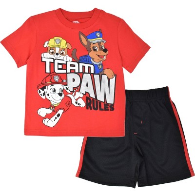 PAW Patrol Chase Marshall Rubble Toddler Boys T-Shirt Mesh Shorts Set Red/Black 