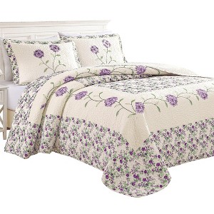 Collections Etc Embroidered Carnation Design Quilted Bedspread - 1 of 4