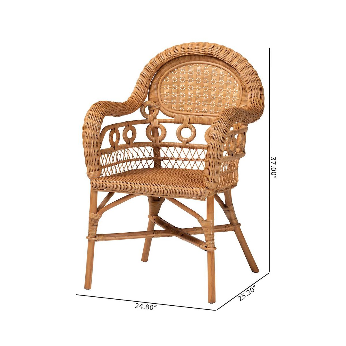 bali & pari,Abigale Natural Rattan Dining Chair - Handwoven Wicker Accent Chair with Arms - thumbnail 6