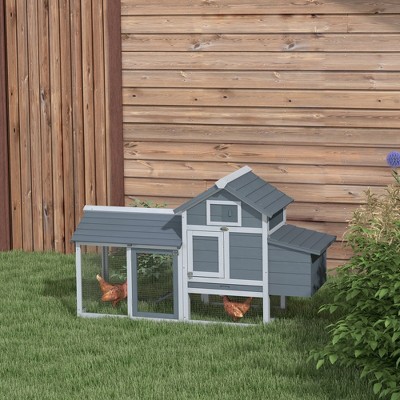 Gray Wooden Chicken Coop with Nesting Box and Removable Tray