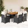 vidaXL 7 Piece Patio Dining Set - Black Poly Rattan, Adjustable Reclining Chairs, Acacia Wood Table - 2 of 4