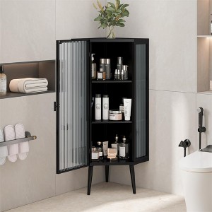 22.25'' Corner Storage Cabinet, Floor Cabinet with Tempered Glass Door & Shelves, Freestanding Sideboard for Bathroom, Kitchen, Living Room - 1 of 4