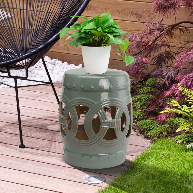 Outsunny 14" x 17" Ceramic Side Table Garden Stool with Knotted Ring Design & Glazed Strong Materials, 2 of 9