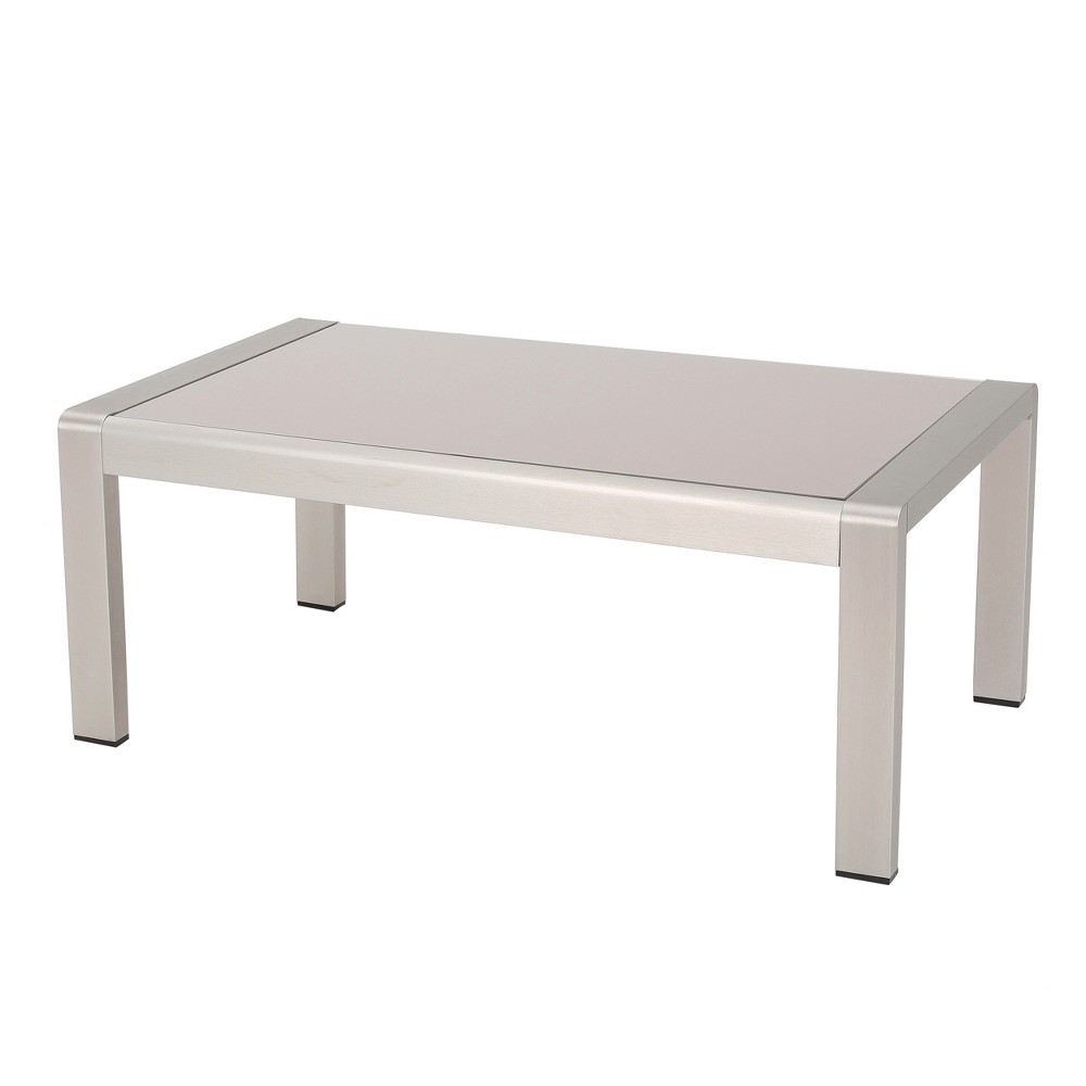 Photos - Garden Furniture Cape Coral Rectangle Aluminum Coffee Table with Glass Top Silver - Christo